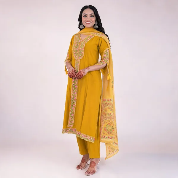 Gold_Cotton_Printed_Straight_Kurta_Set_For_Women