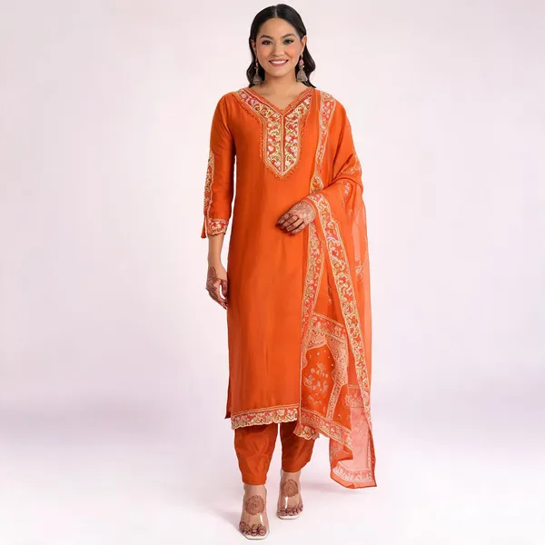 Orange_Cotton_Straight_Embroidered_Kurta_Set_For_Women