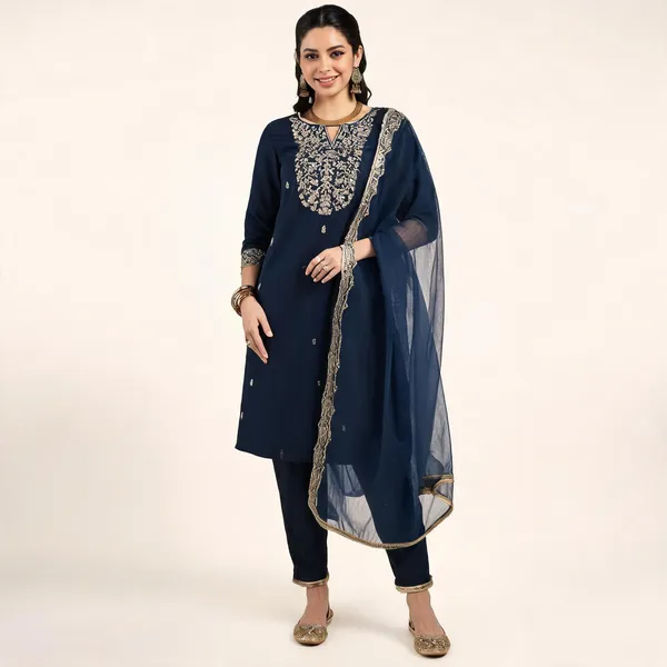 Blue_Chanderi_Straight_Embroidered_Kurta_Set_For_Women