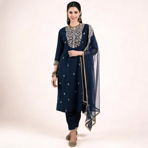 Blue_Chanderi_Straight_Embroidered_Kurta_Set_For_Women