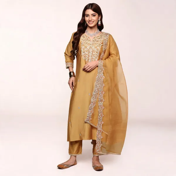 Yellow_Chanderi_Straight_Embroidered_Kurta_Set_For_Women