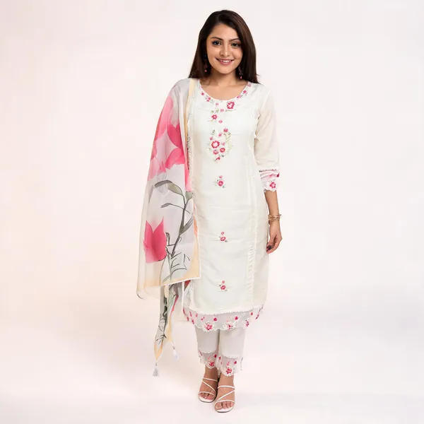 White_Viscose_Chanderi_Straight_Embroidered_Kurta_Set_For_Women