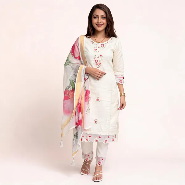 White_Viscose_Chanderi_Straight_Embroidered_Kurta_Set_For_Women