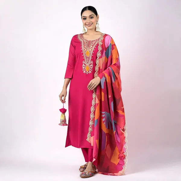 Red_Cotton_Printed_Straight_Kurta_Set_For_Women