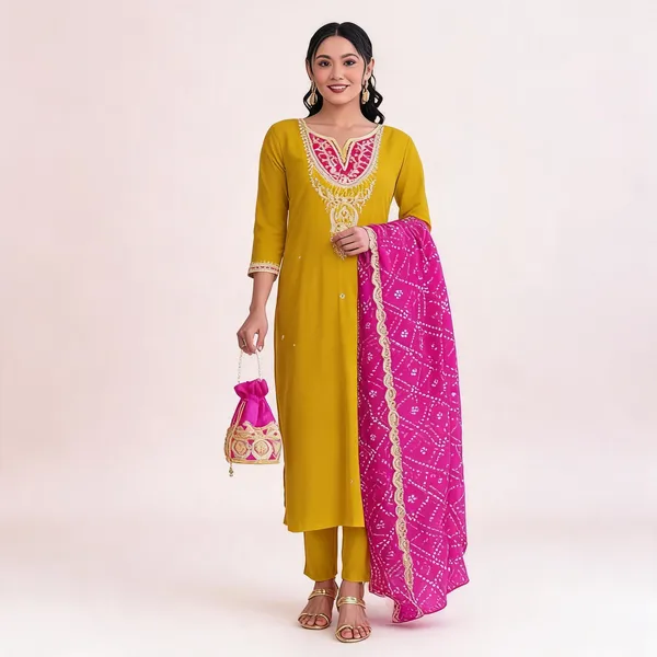 Yellow_Chanderi_Cotton_Straight_Embroidered_Kurta_Set_For_Women