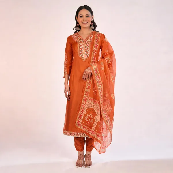 Gold_Cotton_Straight_Embroidered_Kurta_Set_For_Women