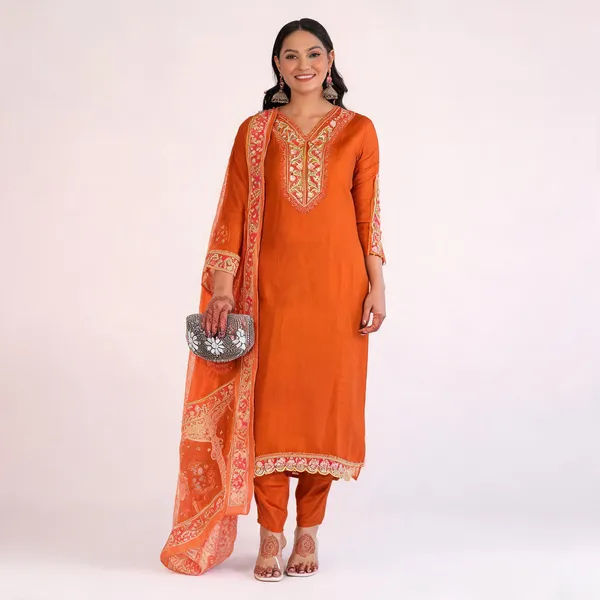 Gold_Cotton_Straight_Embroidered_Kurta_Set_For_Women
