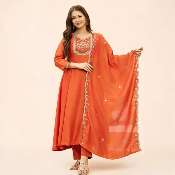 Orange_Cotton_Embroidered_Kurta_Set_For_Women