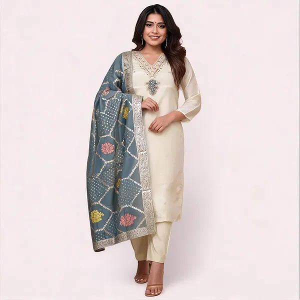 White_Cotton_Straight_Printed_Kurta_Set_For_Women