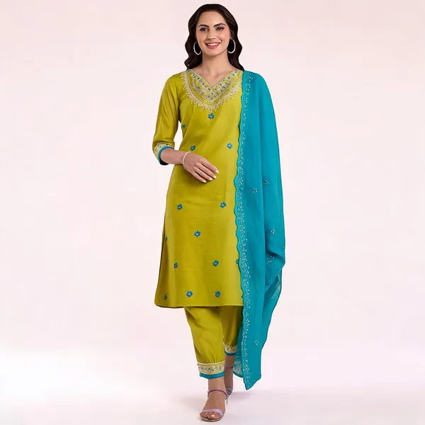 Yellow_Viscose_Chanderi_Embroidered_Kurta_Pant_Dupatta_Set_For_Women