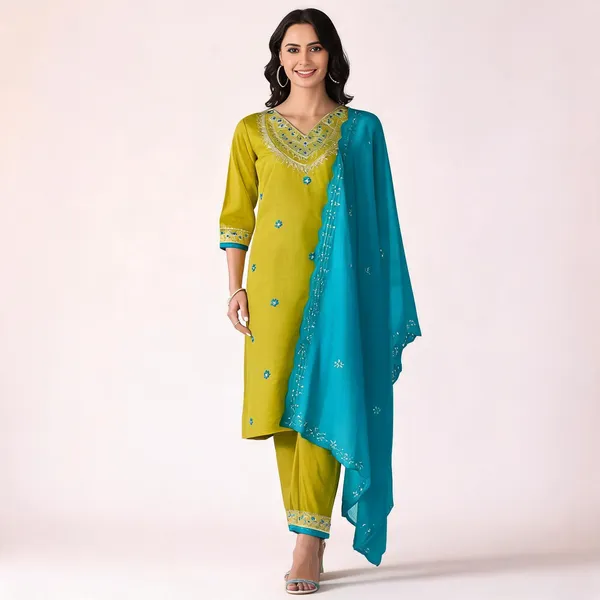 Yellow_Viscose_Chanderi_Embroidered_Kurta_Pant_Dupatta_Set_For_Women
