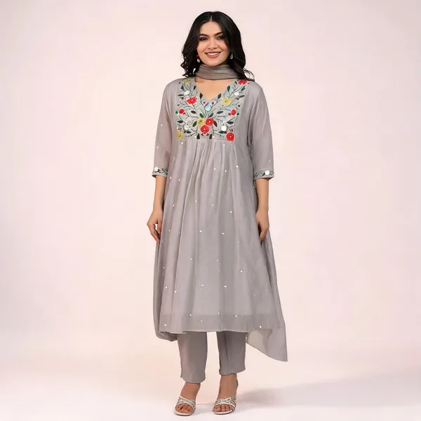 Grey_Viscose_Rayon_Floral_Embroidered_A-Line_Kurta_Set_For_Women