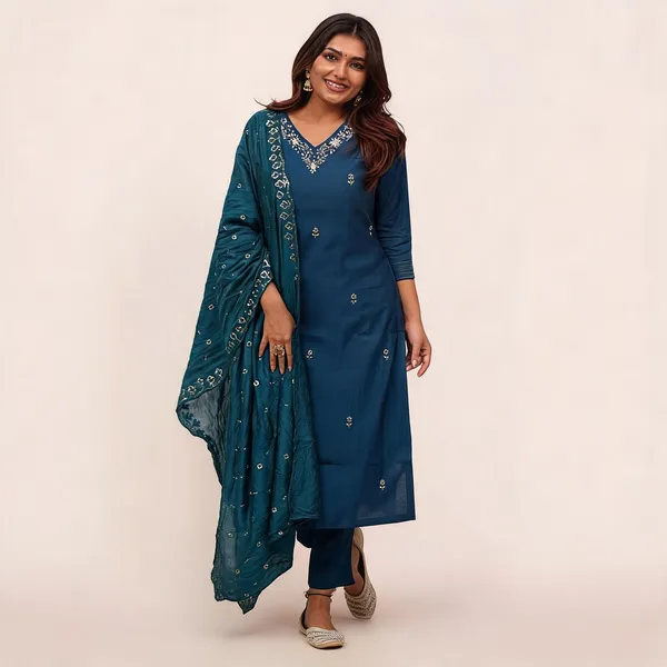 Dark_Blue_Chanderi_Embroidered_Kurta_Set_For_Women