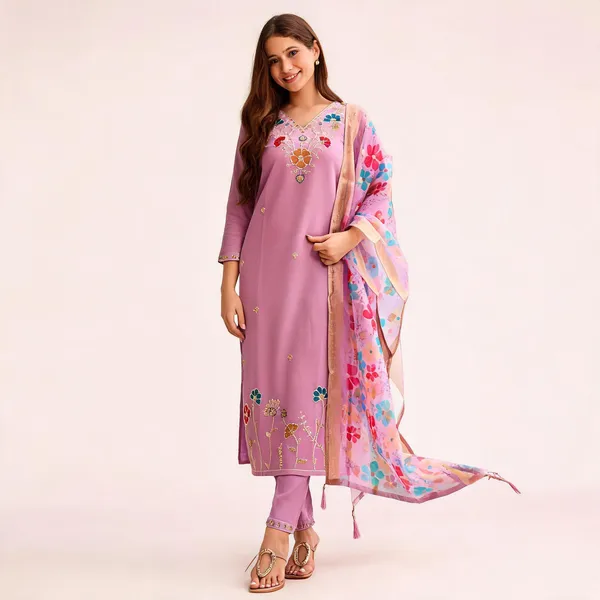 Lavender_Viscose_Gadwal_Straight_Floral_Embroidered_Kurta_Set_For_Women