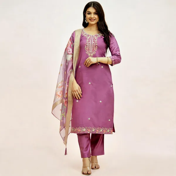 Lavender_Chanderi_Silk_Embroidered_Straight_Kurta_Set_For_Women