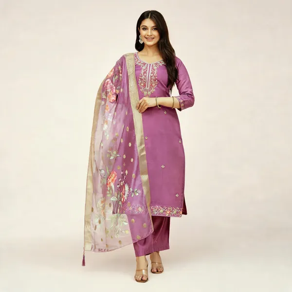 Lavender_Chanderi_Silk_Embroidered_Straight_Kurta_Set_For_Women