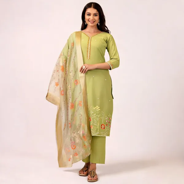 Green_Viscose_Straight_Floral_Embroidered_Kurta_Pant_Dupatta_Set_For_Women