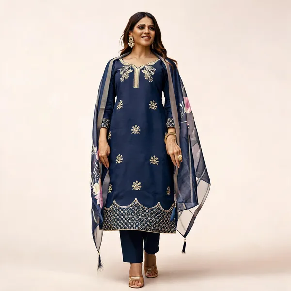 Blue_Cotton_Embroidered_Kurta_Trouser_Dupatta_Set_For_Women