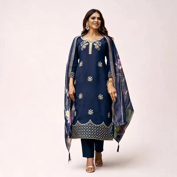 Blue_Cotton_Embroidered_Kurta_Trouser_Dupatta_Set_For_Women