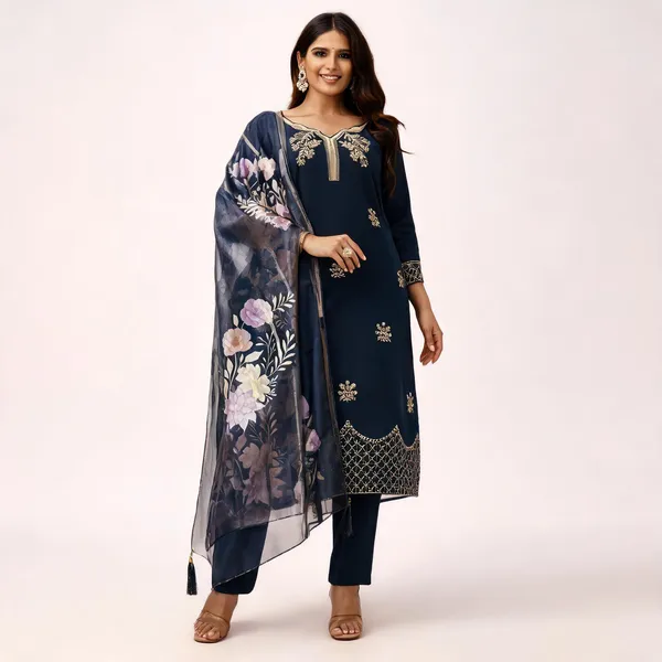 Blue_Cotton_Embroidered_Kurta_With_Pant_&_Dupatta_For_Women