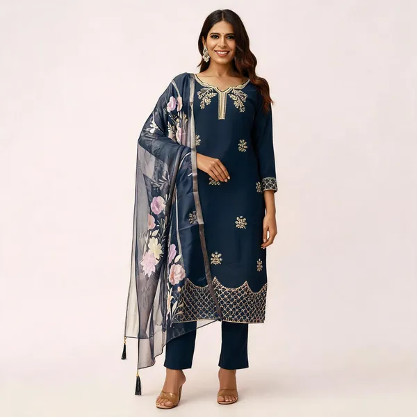 Blue_Cotton_Embroidered_Kurta_With_Pant_&_Dupatta_For_Women