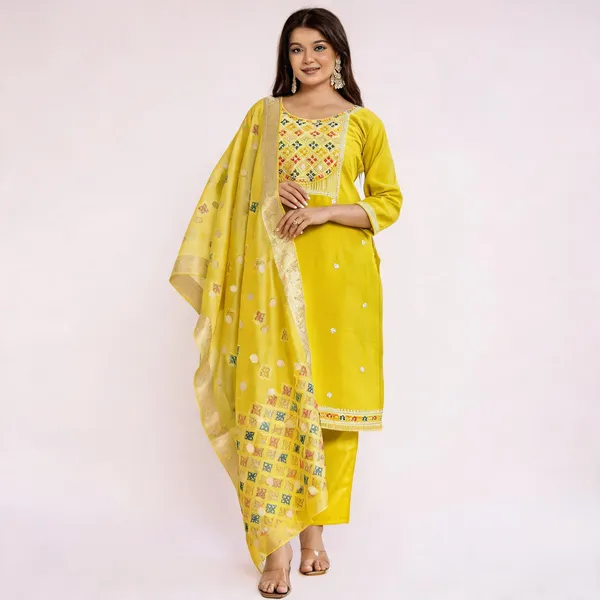 Yellow_Viscose_Assam_Silk_Embroidered_Straight_Kurta_Set_For_Women
