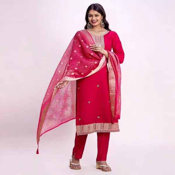 Pink_Viscose_Assam_Silk_Straight_Embroidered_Kurta_Set_For_Women