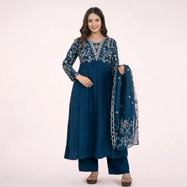 Blue_Cotton_Embroidered_Kurta_With_Pant_&_Dupatta_For_Women