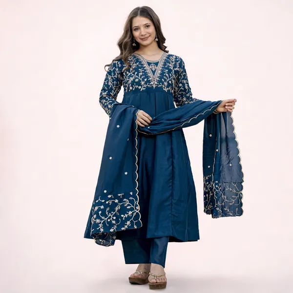 Blue_Cotton_Embroidered_Kurta_With_Pant_&_Dupatta_For_Women