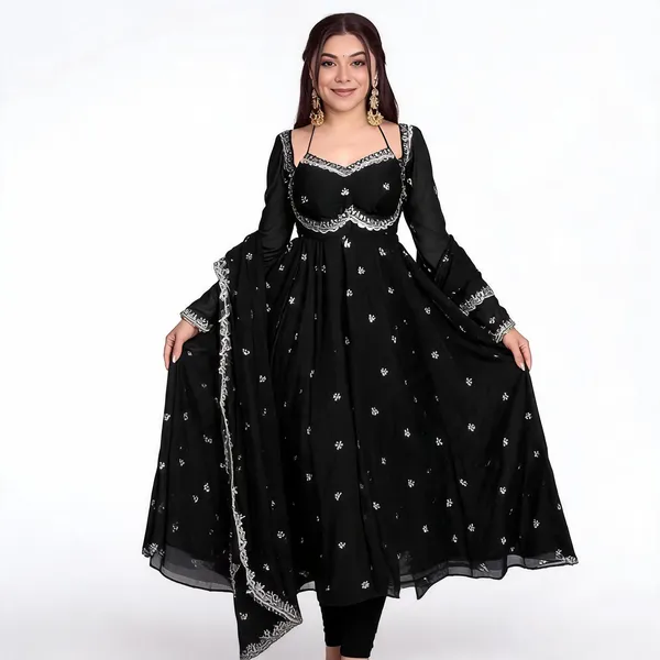 Black_Georgette_Embroidered_Anarkali_Kurta_Set_For_Women