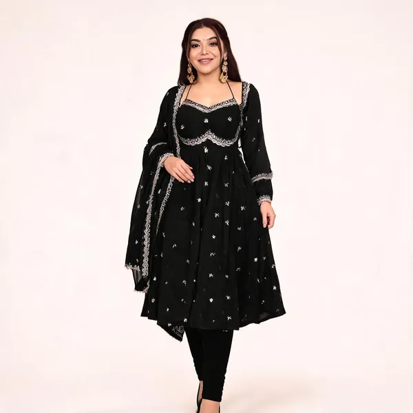 Black_Georgette_Embroidered_Anarkali_Kurta_Set_For_Women