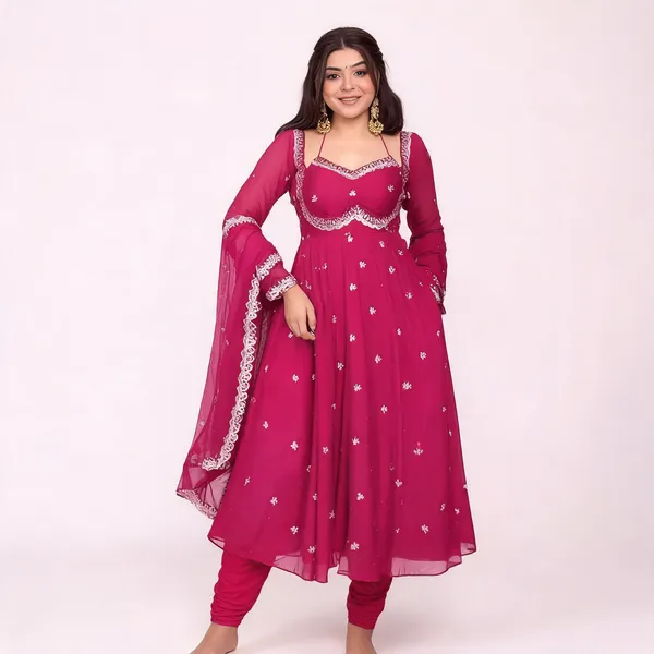 Pink_Georgette_Anarkali_Embroidered_Kurta_Set_For_Women