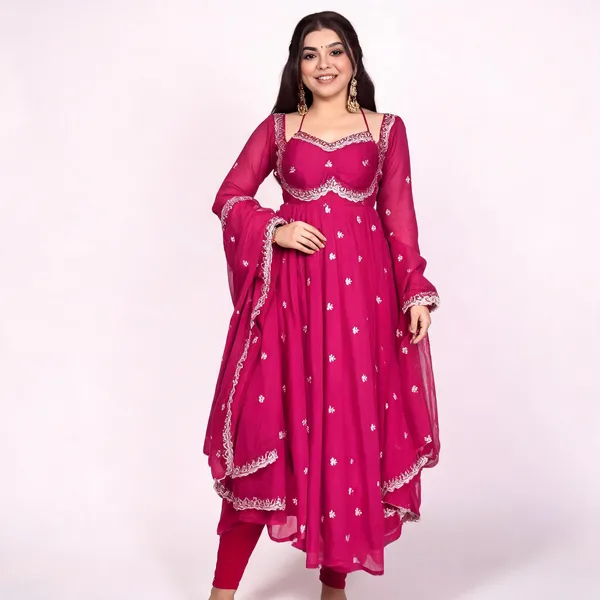Pink_Georgette_Anarkali_Embroidered_Kurta_Set_For_Women