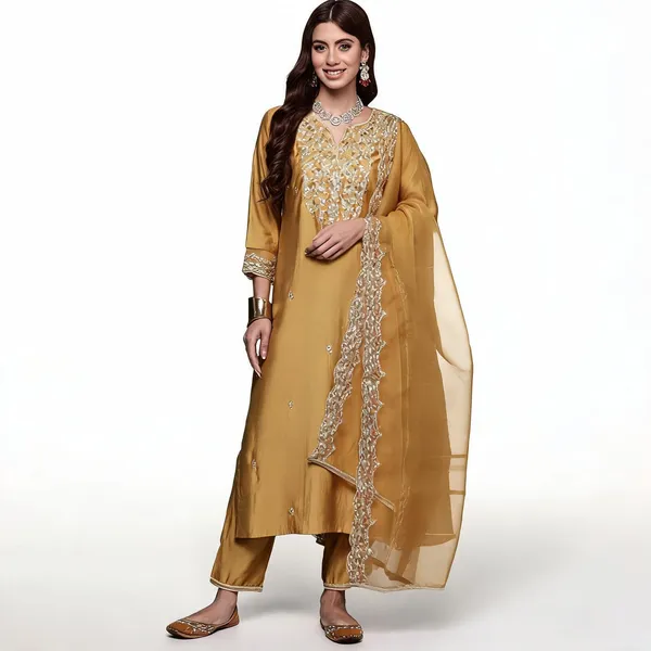 Yellow_Chanderi_Straight_Embroidered_Kurta_Set_For_Women