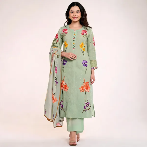 Light_Blue_Chanderi_Straight_Butti_Printed_Kurta_Set_For_Women