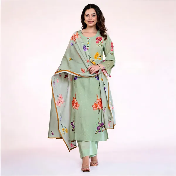 Light_Blue_Chanderi_Straight_Butti_Printed_Kurta_Set_For_Women