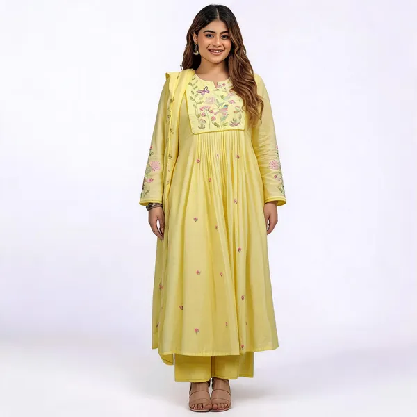 Yellow_Chanderi_Anarkali_Printed_Kurta_With_Bottom_&_Dupatta_For_Women