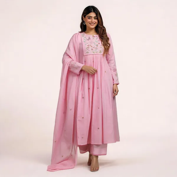 Pink_Chanderi_Flared_Anarkali_Kurta_Set_For_Women