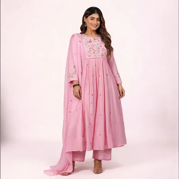 Pink_Chanderi_Flared_Anarkali_Kurta_Set_For_Women