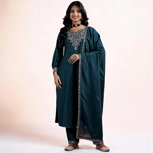 Blue_Vichitra_Straight_Embroidered_Kurta_With_Pant_&_Dupatta_For_Women