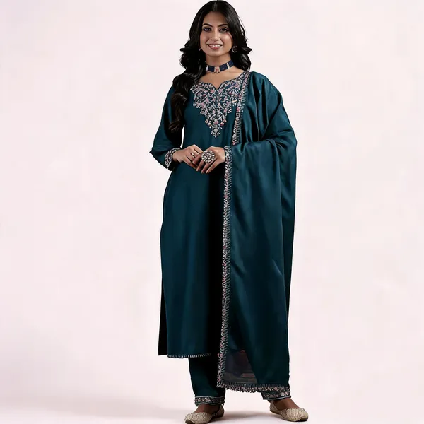 Blue_Vichitra_Straight_Embroidered_Kurta_With_Pant_&_Dupatta_For_Women