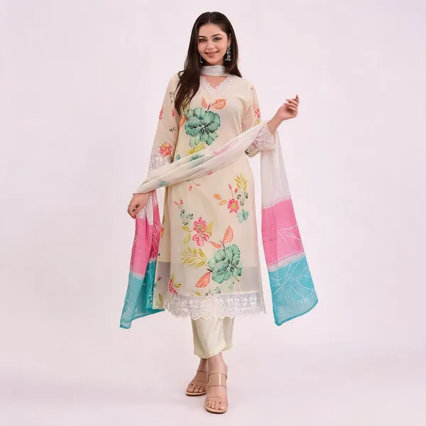 Beige_Cotton_Embroidered_Slim_Fit_Kurta_Set_For_Women