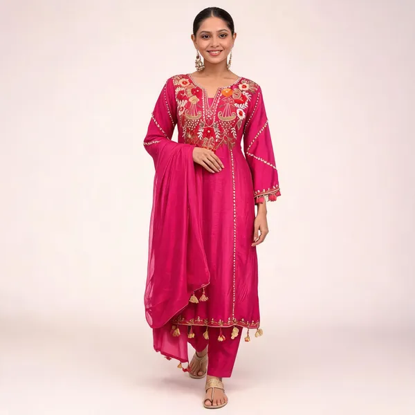 Pink_Cotton_Embellished_Anarkali_Kurta_With_Pant_&_Dupatta_For_Women