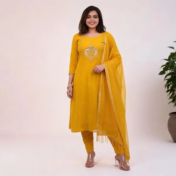 Yellow_Chanderi_Embroidered_Straight_Kurta_Set_For_Women