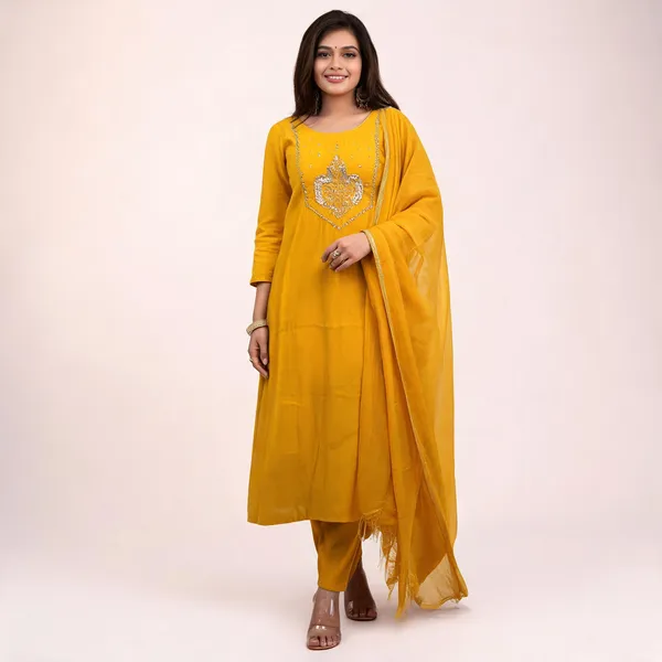 Yellow_Chanderi_Embroidered_Straight_Kurta_Set_For_Women
