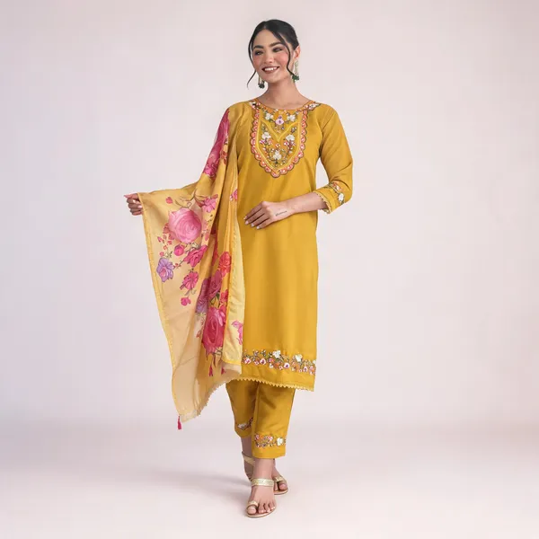 Gold_Chanderi_Straight_Embroidered_Kurta_Set_For_Women