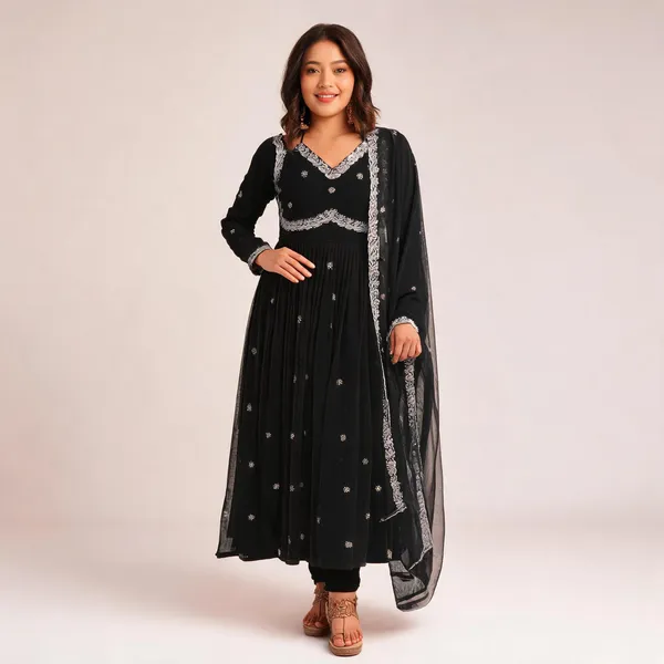 Black_Cotton_Anarkali_Embroidered_Kurta_Set_For_Women