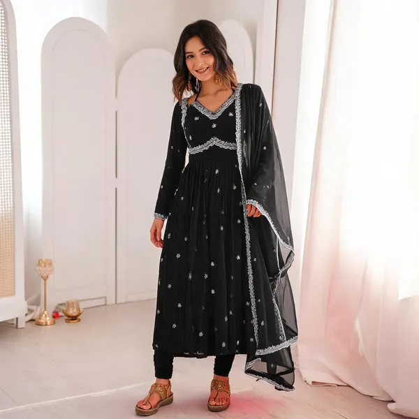 Black_Cotton_Anarkali_Embroidered_Kurta_Set_For_Women