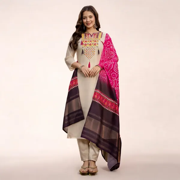 Beige_Viscose_Shimmer_Embroidered_Straight_Kurta_Set_For_Women