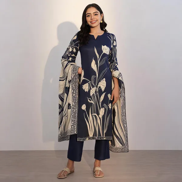 Dark_Blue_Cotton_Straight_Floral_Printed_Kurta_Set_For_Women